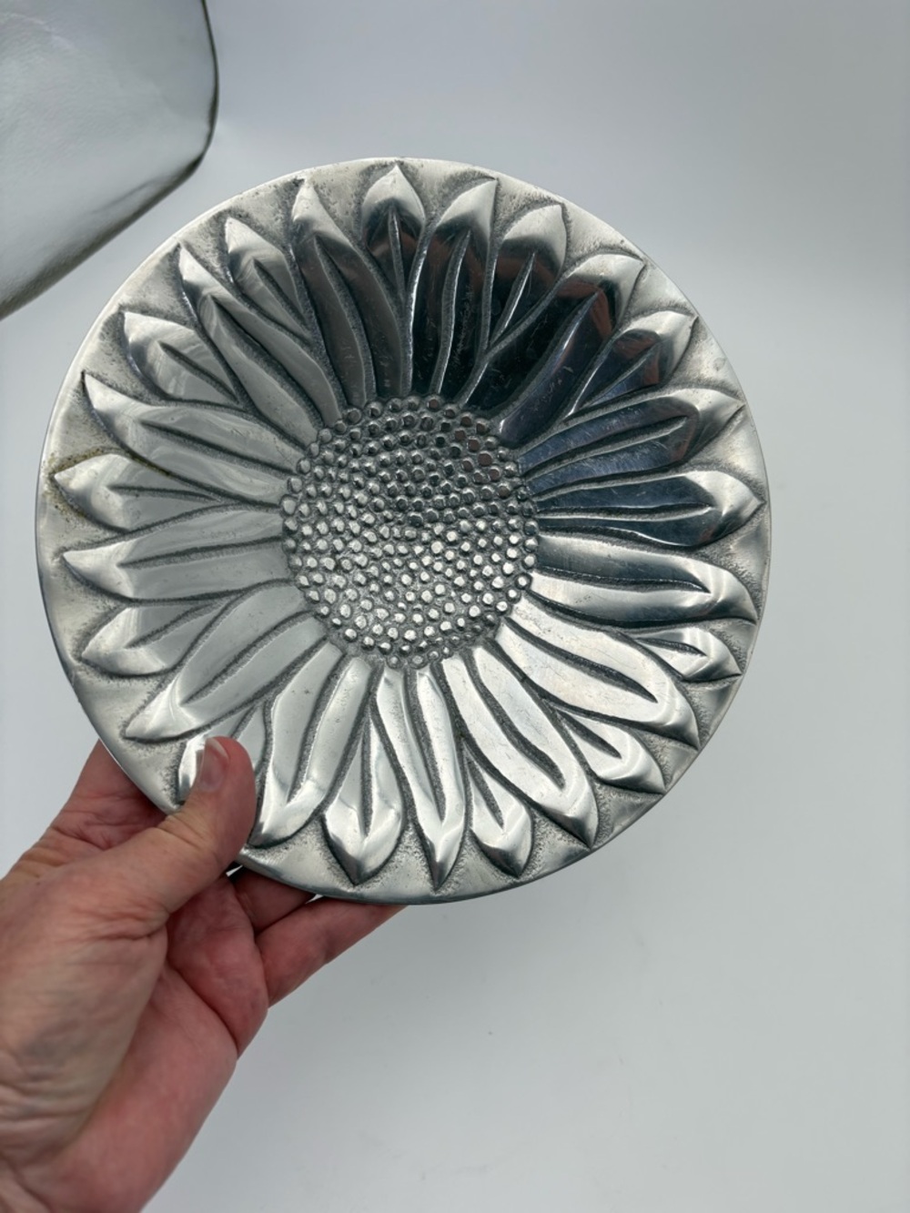 Silver Tone Sunflower Decorative Pedestal Bowl - Home Accents - Picture 5 of 10